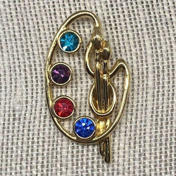Vintage Avon 1994 Painters Palate Brushes‎ Pin Gold Tone Rhinestones - Picture 1 of 2